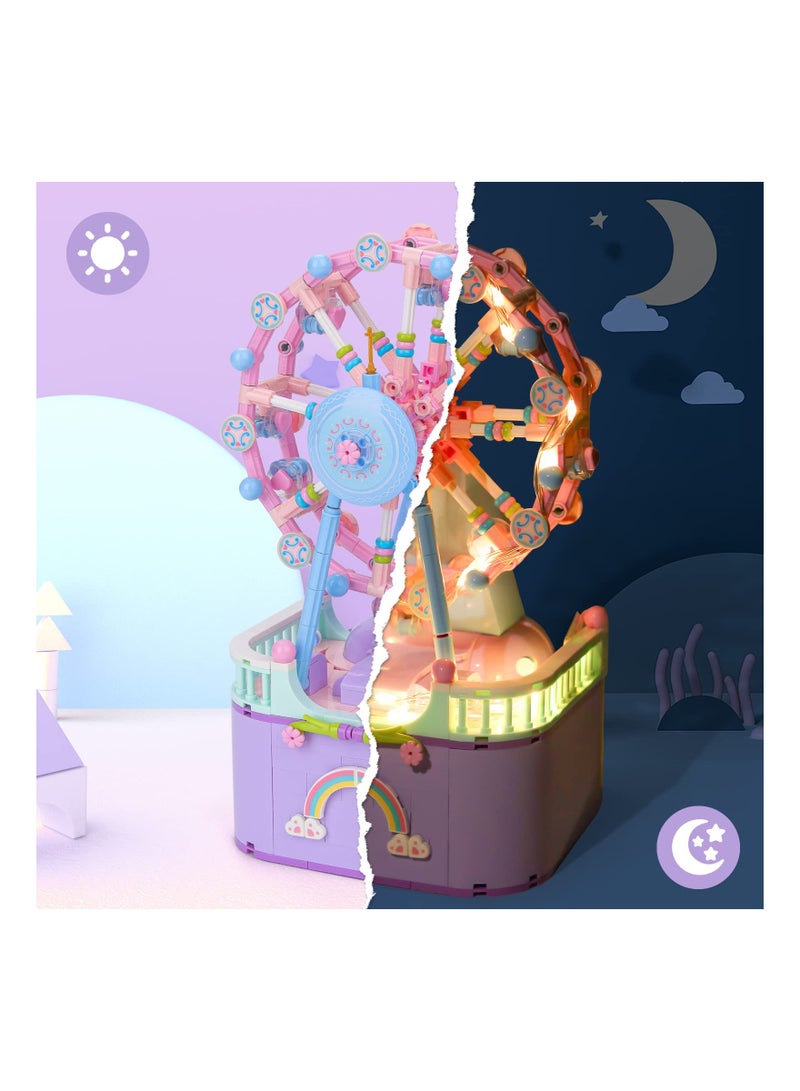 مجموعة نموذج صندوق الموسيقى لعجلة فيريس، مجموعة بناء كتلة ديي لحديقة الملاهي، مع أضواء، لعبة بناء جزيئية صغيرة متوافقة مع ليغو، لتخفيف التوتر والقلق (710 قطعة) - Image 4